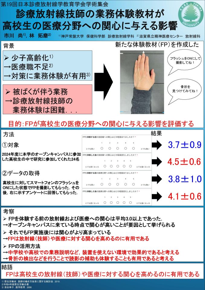 【診療放射線学科】市川 尚先生が「第19回日本診療放射線学教育学会」において「優秀発表賞」を受賞しました！